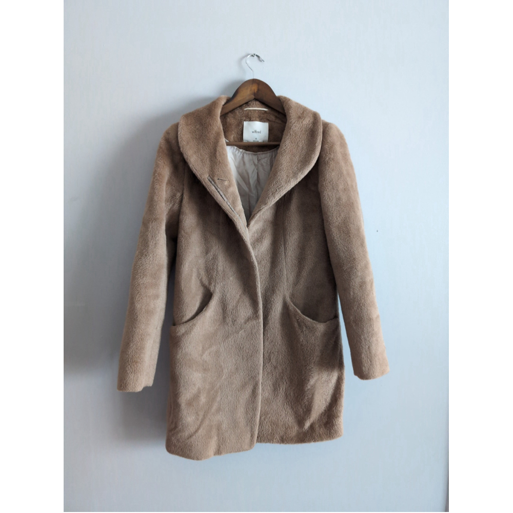 Aritzia Wilfred Cocoon Alpaca Virgin Wool Long Coat Tan Women's Size XS READ
